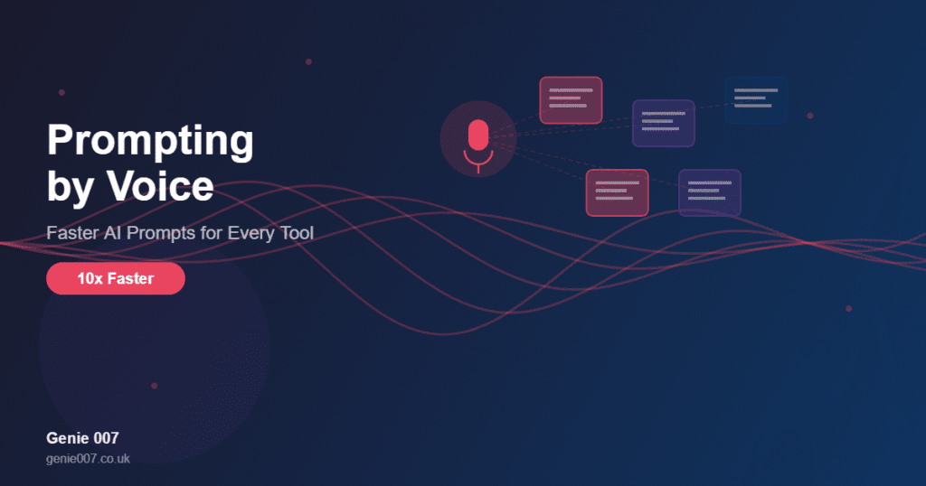 Prompting by voice guide showing voice input connecting to multiple AI tools