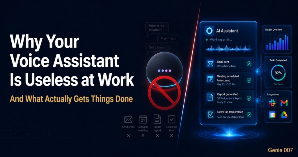 Voice assistant vs Genie 007 voice-to-action Chrome extension — why Siri and Alexa fail at work