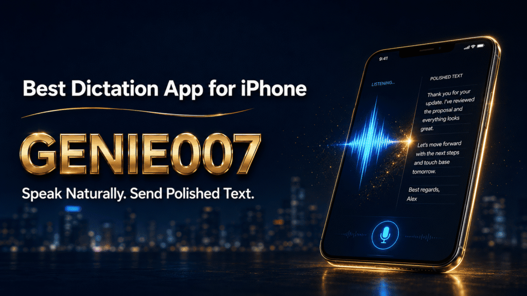 Best dictation app for iPhone 2026: iPhone with Genie 007 voice to text soundwave
