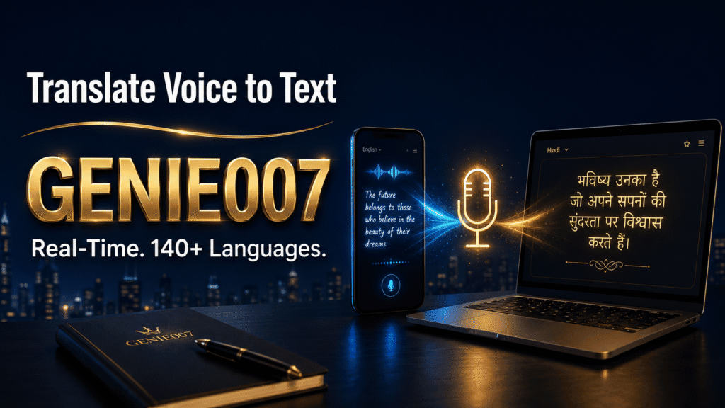 Translate voice to text in real time: Genie 007 translating speech across two languages