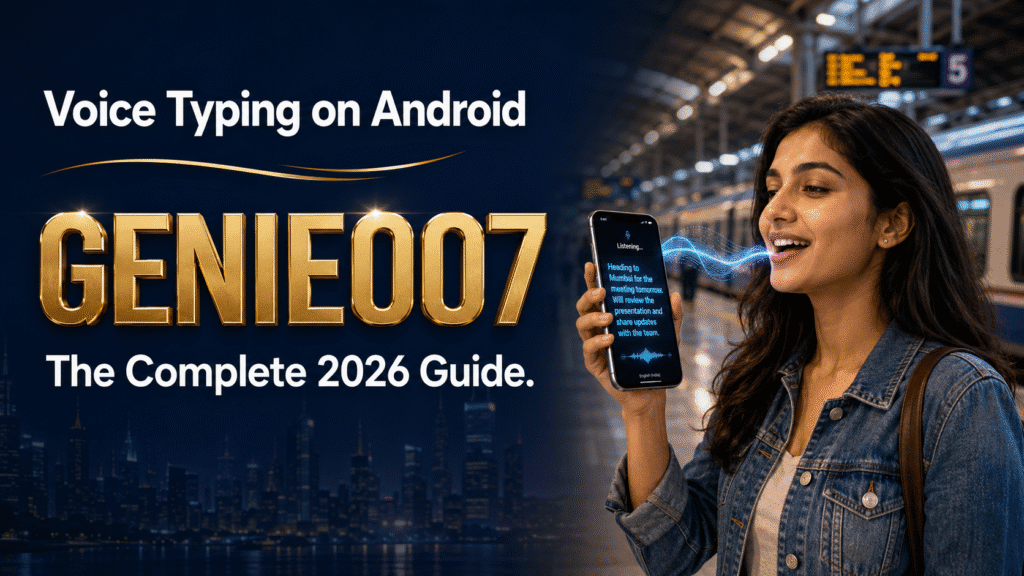 Voice typing on Android 2026 guide: woman using Genie 007 voice to text on Android phone