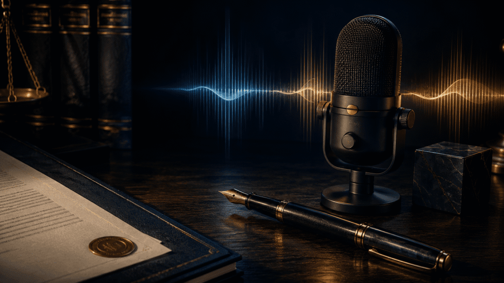 Voice typing for paralegals — AI dictation waveform on dark premium background