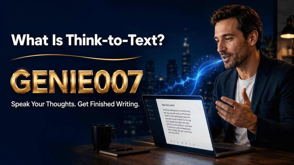 Think to text concept: spoken thought becoming finished writing with Genie 007