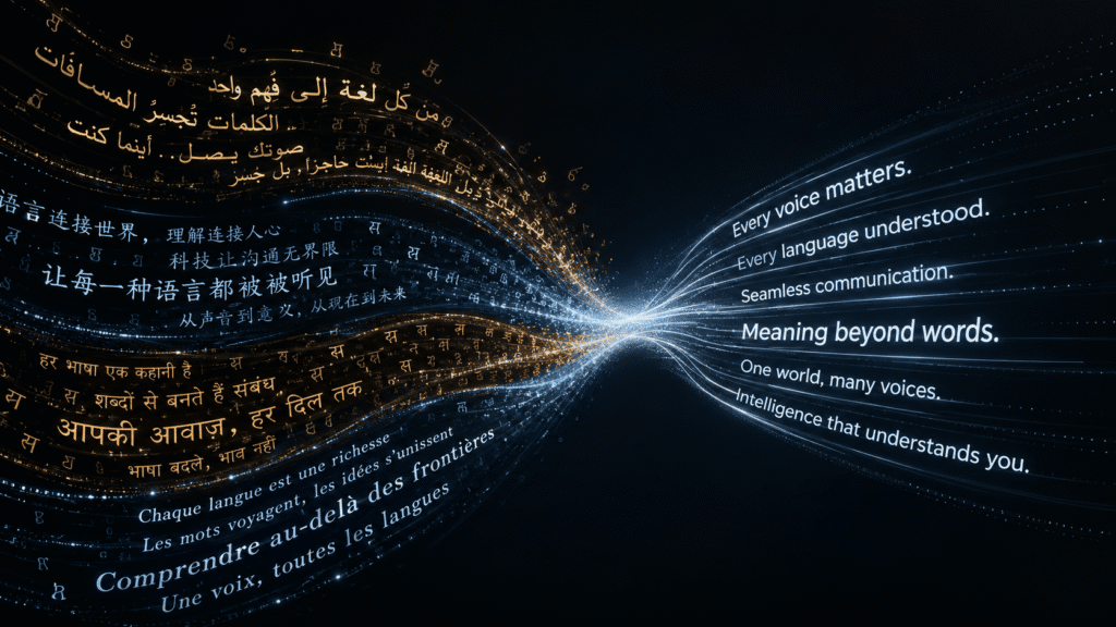 Write professional emails as a non-native English speaker — multilingual text streams showing voice typing in multiple languages for global professionals