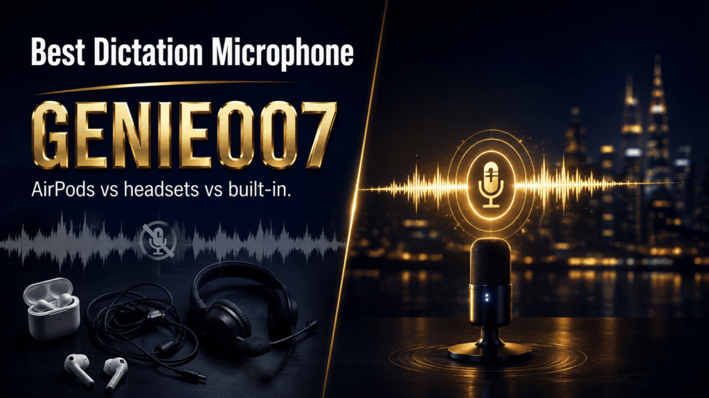 Best microphone for dictation — Genie 007 works with any mic, from AirPods to USB headsets and built-in mics