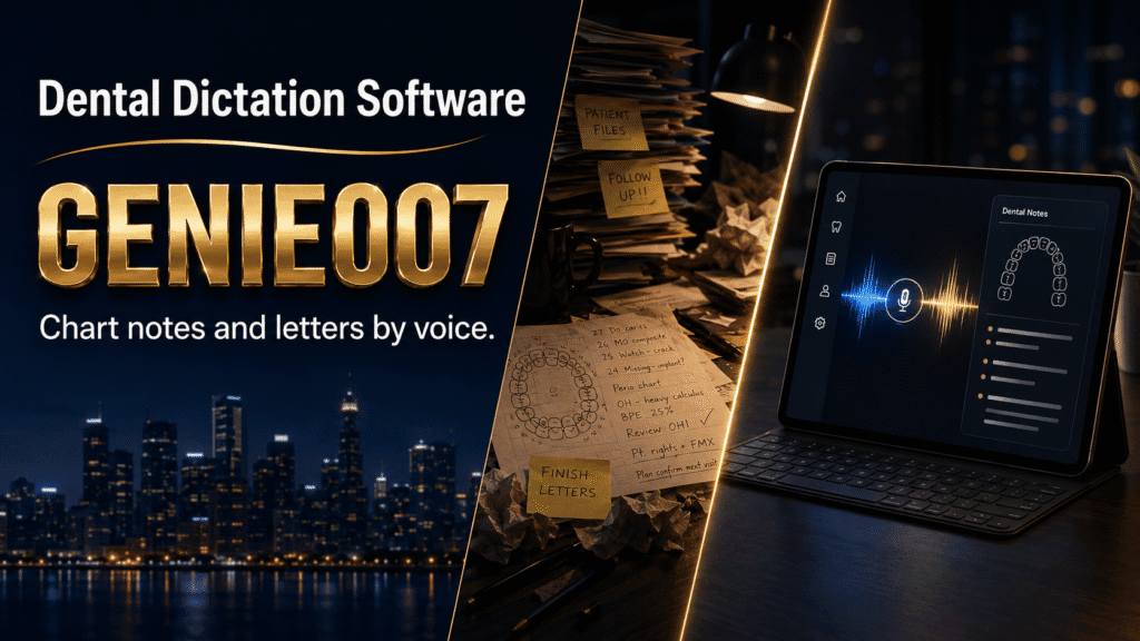 Dental dictation software for dentists powered by Genie 007 voice typing