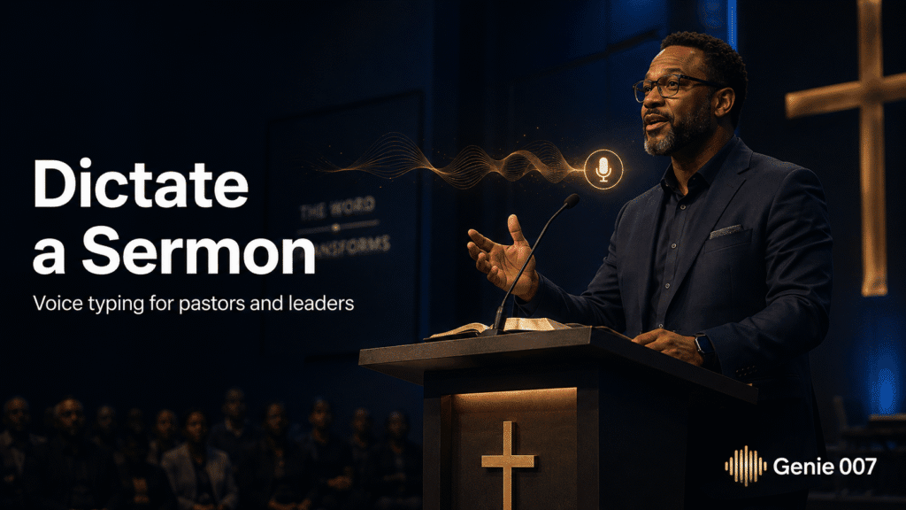 Dictate a sermon with Genie 007 voice typing for pastors and preachers