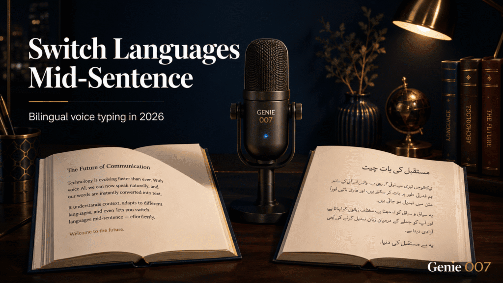 Switch languages mid-sentence while dictating with Genie 007 bilingual voice typing
