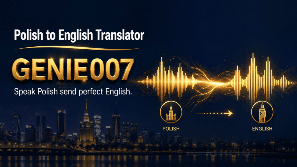 Polish to English voice translator Genie 007 converting spoken Polish to written English