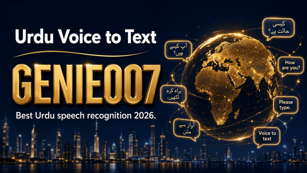 Urdu voice to text app Genie 007 converting spoken Urdu to written text