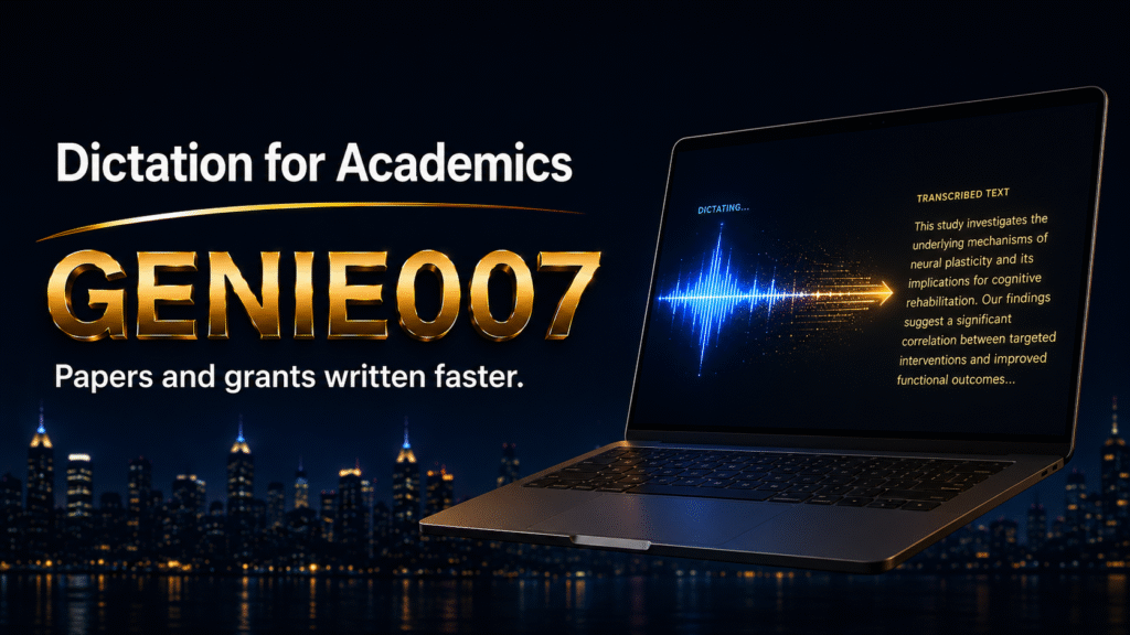 Voice typing for academics — Genie 007 AI lets academics dictate research, notes and essays hands-free