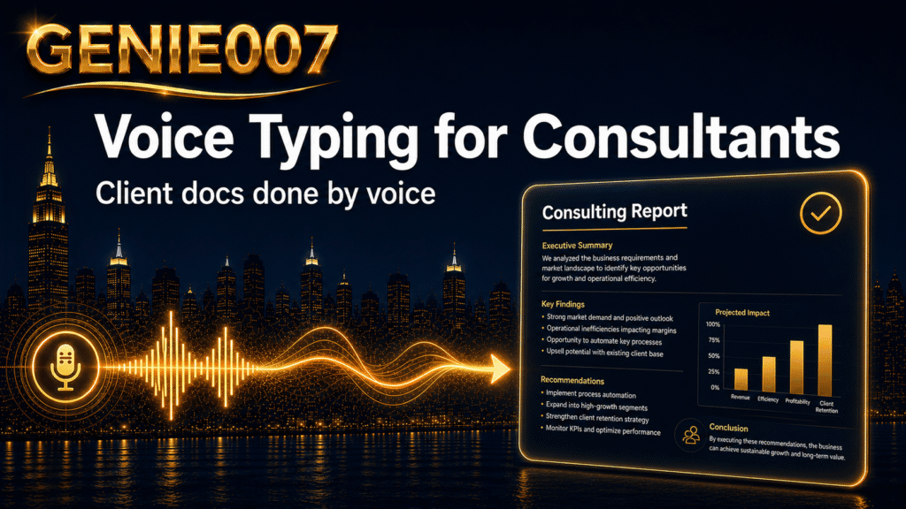 Voice typing for consultants — client docs done by voice with Genie 007