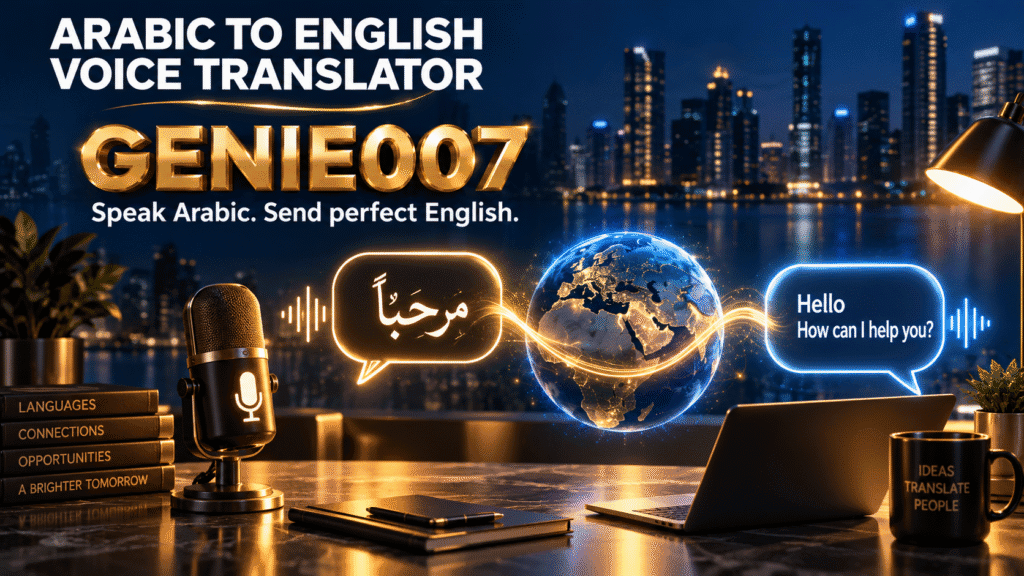 Arabic to English Voice Translator: Speak Arabic, Get English Text (2026) Arabic to english voice translator banner - speak Arabic, send perfect English with Genie 007
