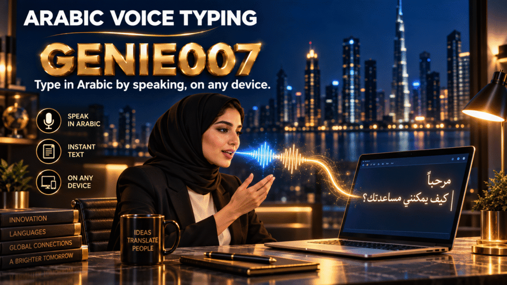 Arabic voice typing banner - type in Arabic by speaking on any device with Genie 007
