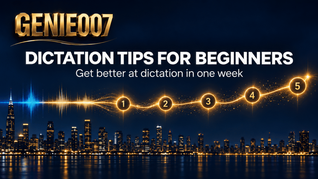 Dictation tips for beginners banner showing how to get better at dictation with Genie 007