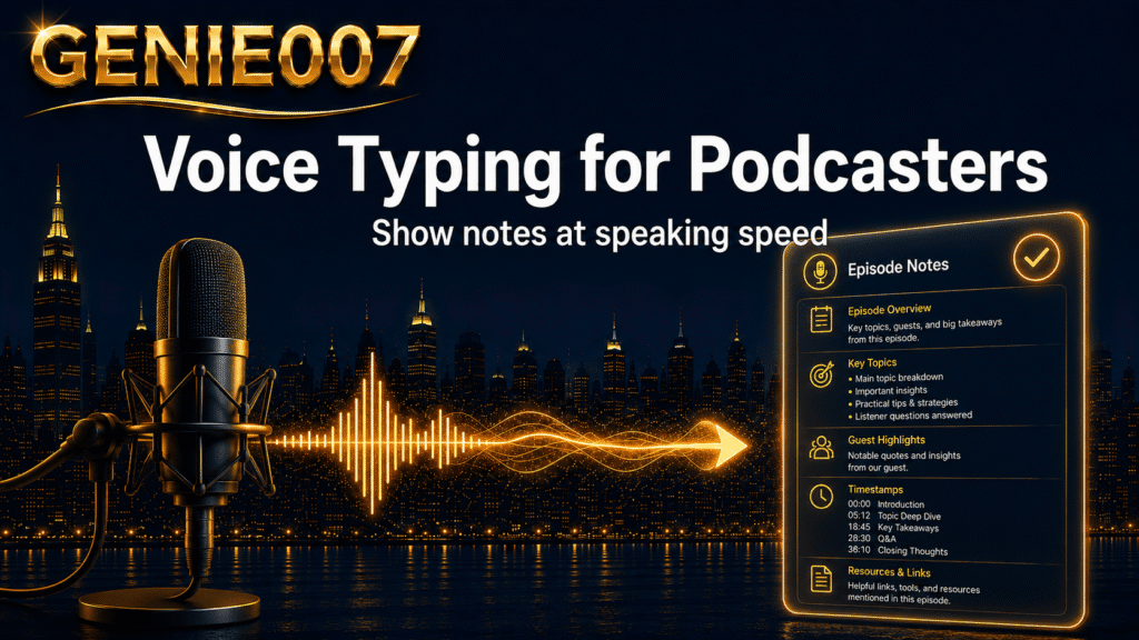 Voice typing for podcasters — show notes at speaking speed with Genie 007