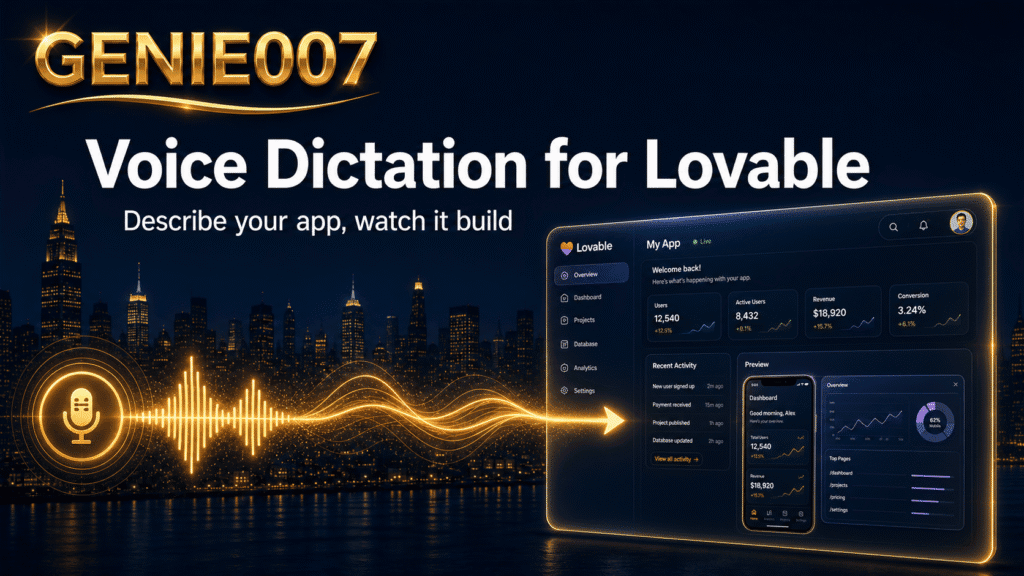 Voice dictation for Lovable — describe your app and watch it build with Genie 007