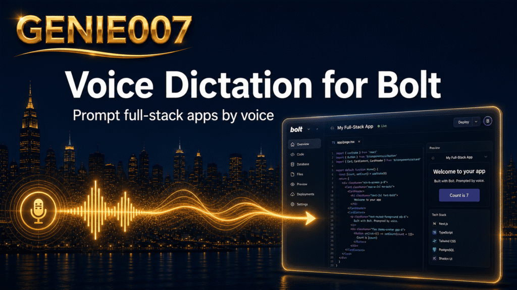 Voice dictation for Bolt — prompt full-stack apps by voice with Genie 007