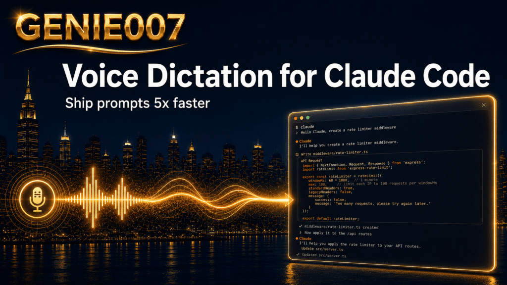 Voice Dictation for Claude Code: Prompt Faster by Talking Voice dictation for Claude Code — ship prompts 5x faster with Genie 007